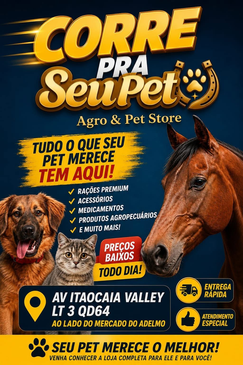 Cachorro, gato e cavalo da SeuPet